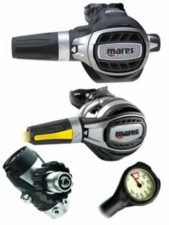 Mares Regulator Set: Ultra Adj 82X (DIN Or Yoke) W/ Octopus & Free Termo Gauge -Online Dive Gear Sales Shop Mares Ultra Adj 82x DIN Fusion Octopus Regulator Set