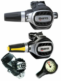 Mares Regulator Set: Ultra Adj 82X (DIN Or Yoke) W/ Octopus & Free Termo Gauge -Online Dive Gear Sales Shop Mares Ultra Adj 82x DIN Ultra Octopus Regulator Set