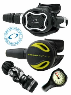 Oceanic Regulator Set: Zeo / FDXi (DIN Or Yoke) / Octopus & Free Termo Gauge -Online Dive Gear Sales Shop Oceanic Zeo FDXi Black Alpha 8 Occy Regulator Set Yoke
