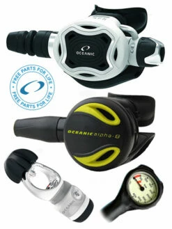 Oceanic Regulator Set: Zeo / FDXi (DIN Or Yoke) / Octopus & Free Termo Gauge -Online Dive Gear Sales Shop Oceanic Zeo FDXi White Alpha 8 Occy Regulator Set Yoke